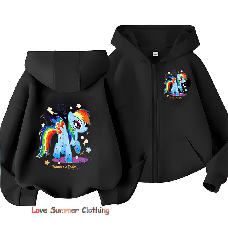 Little Girls Hoodie Zip Up Cute Pony Girls Fall Hooded Jacket Zip Little Pony Autumn Pullover Casual Hoodie Size 100-160