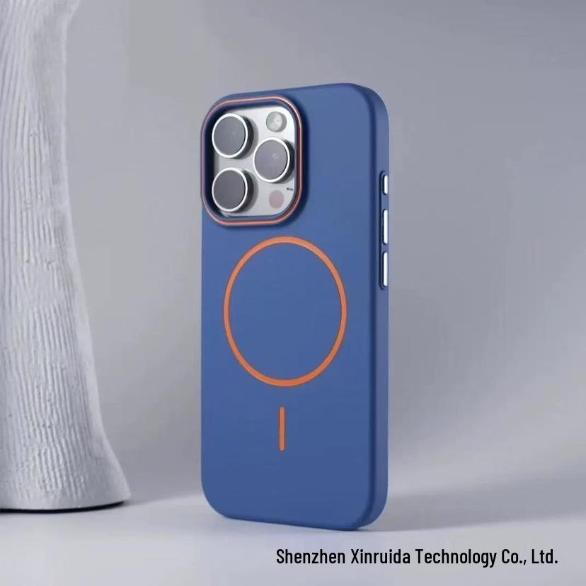 Magnetic Frosted Skin-Feel Protective Case for iPhone 16 Pro Max, iPhone 15, and iPhone 14 - Anti-Drop, Color-Blocking Design.