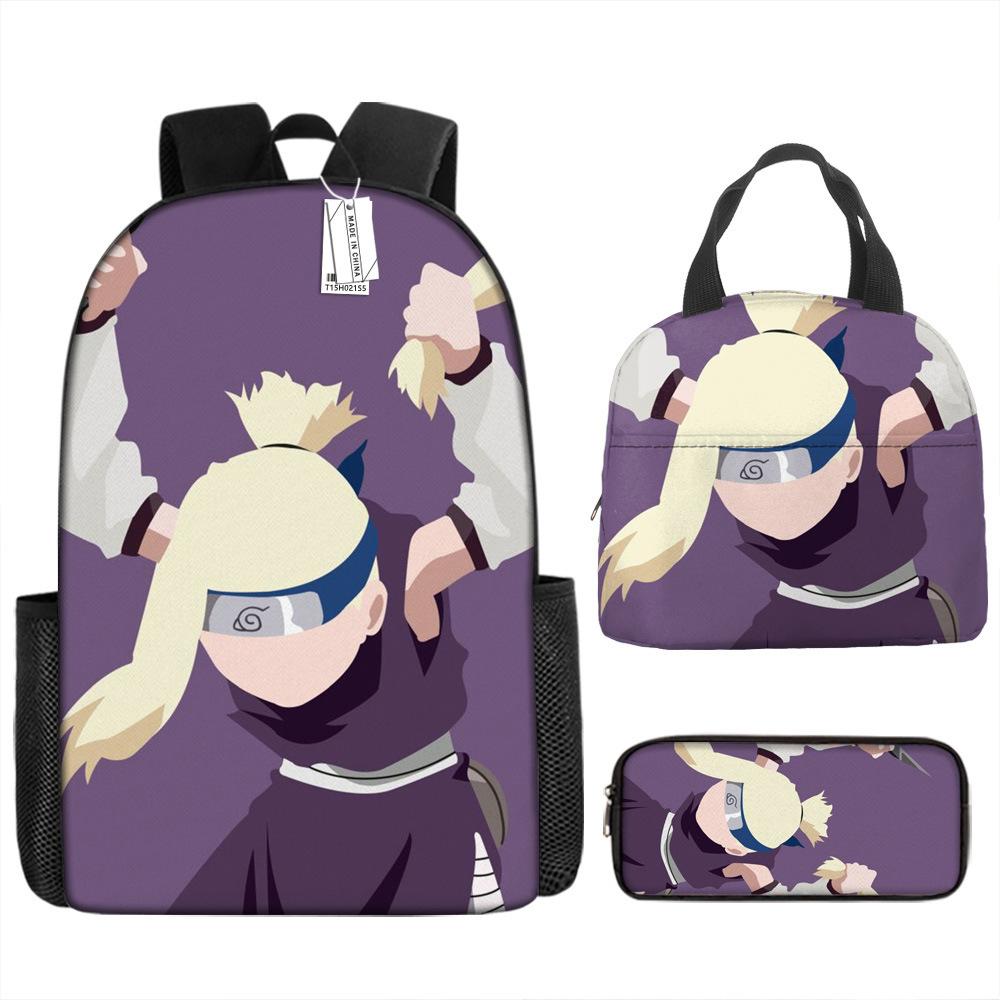 Naruto Shippuden Elementary and Secondary School School Bag Large Capacity Campus Backpack Lunch Bag Pencil Bag Three-piece Set