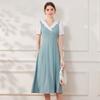 Age reducing contrasting suit collar French fake two-piece dress for women 2024 summer high waisted slim fit A-line skirt
