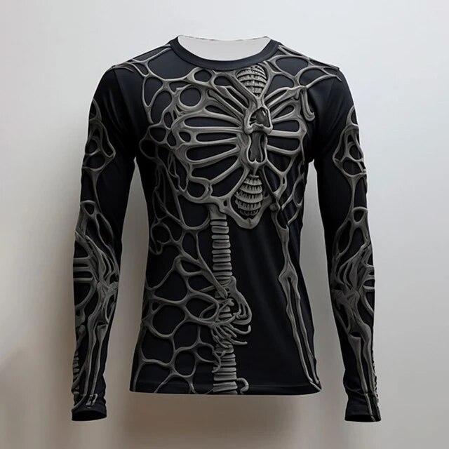 Bărbați Stradă Vintage Top supradimensionat Decolteu cu mânecă lungă Îmbrăcăminte Tendință Imprimată 3D Craniu Model Moda cu mânecă lungă Mărimea S-6Xl