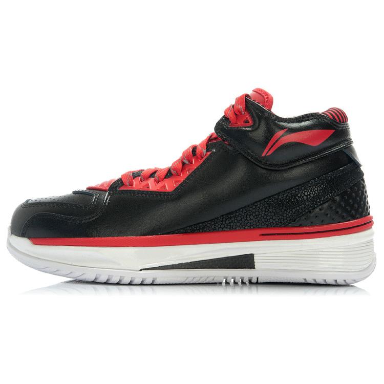 Li Ning WOW 2 Trendy Rebound Slip Resistant And Abrasion Resistant Mid top Basketball Shoes Men's Black Red White ABAH017-4
