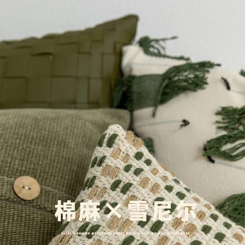 Cushion Cover Nordic Olive Green Bedroom Sofa Living Room Pillowcase Soft Fabric Home Decoration Fashion High-grade Sense 45*45
