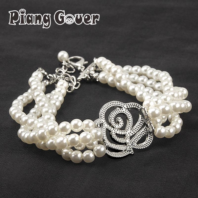 

Pearl Necklace Dog Collar Fashion Jeweled Puppy Cat Collar With Rhinestone Artificial Diamante Rose Dog Pet Accessories S