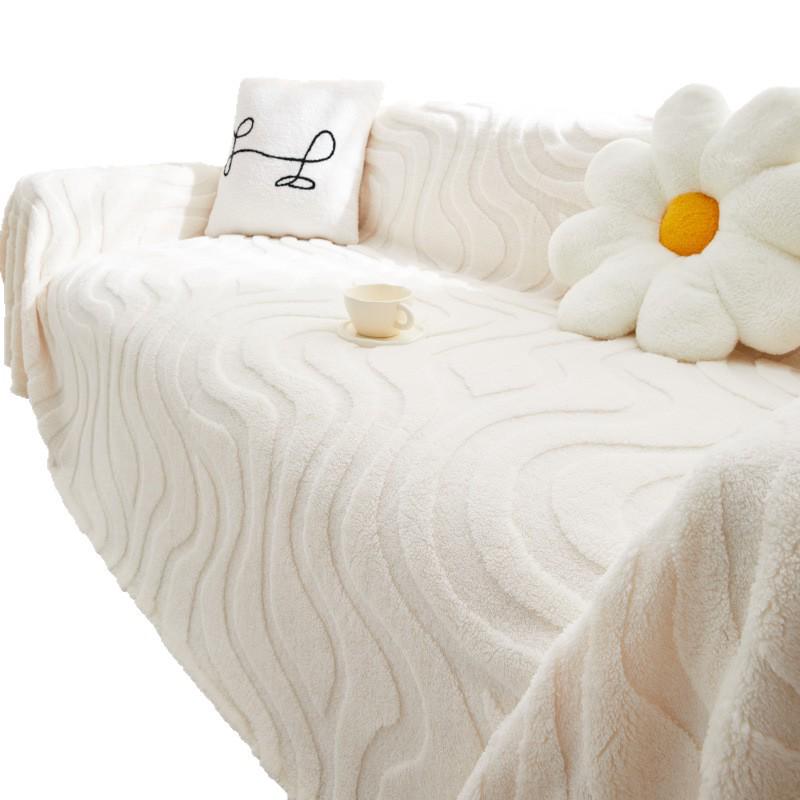 Cream Velvet Non-slip Sofa Cover - Cat Scratch Resistant, All-Season, Fully Enclosed Cushion Protector.