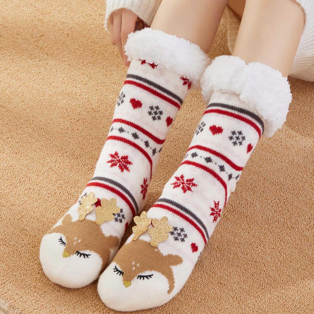 Women's Fleece-Lined Christmas Stockings: Winter Floor & Sleep Socks