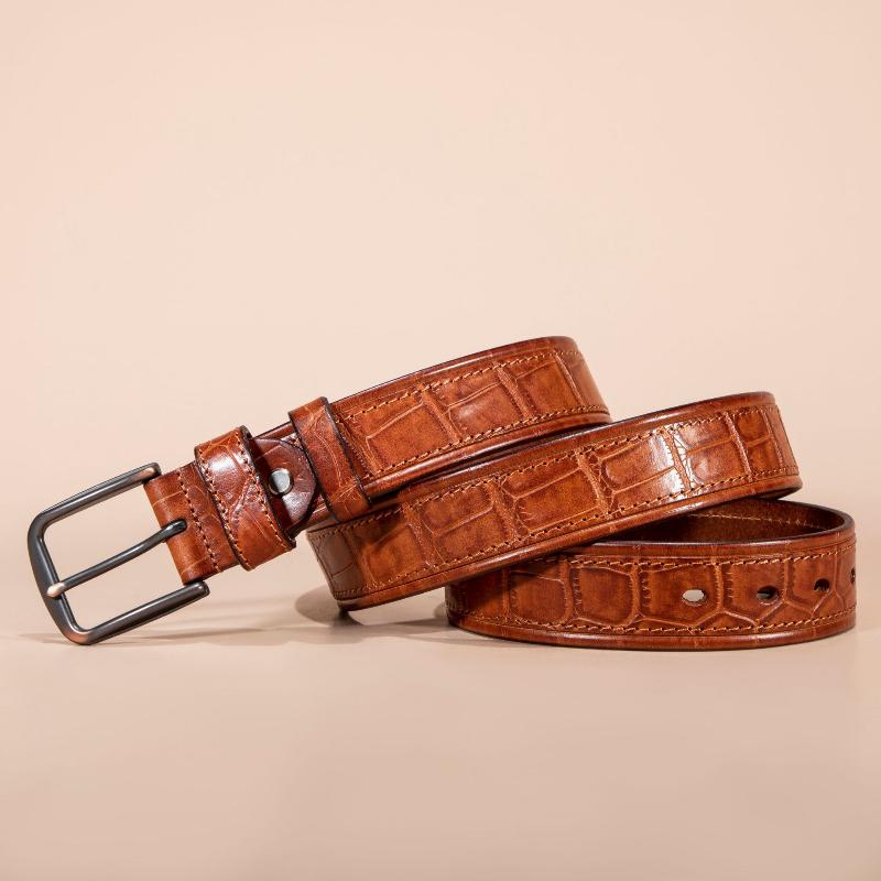 First Layer Cowhide Retro Vegetable Tanned Hand-polished Leather Strip Pin Buckle Men's Genuine Leather Trousers Belt