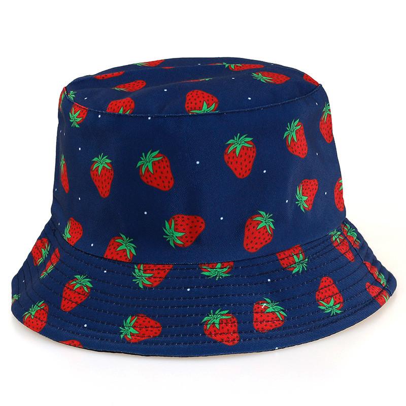 Sided Summer Double Strawberry Printed Fisherman Hat Outdoor Beach Cap Sunshade
