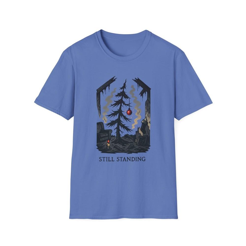 

Unisex Softstyle T-Shirt Skeletal Christmas Tree Burned Room Winter Holiday M