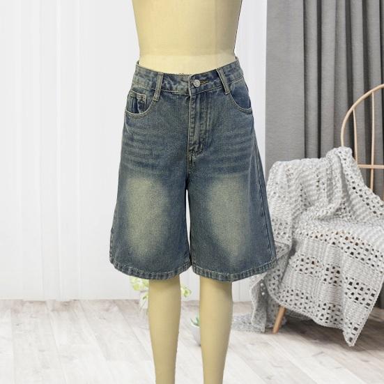Women's Bermuda Jean Shorts High Waisted Knee Length Baggy Jorts Wide Leg Loose Denim Shorts with Pockets