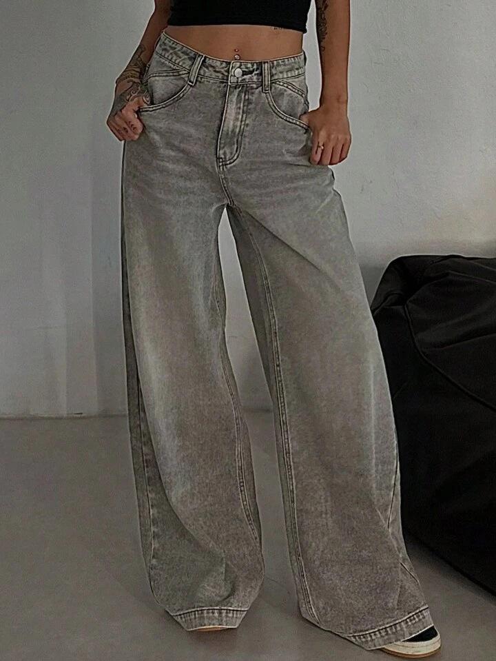 High Waist Straight Jeans Damen Locker Lässig Denim Hose Tägliche Straßenhose
