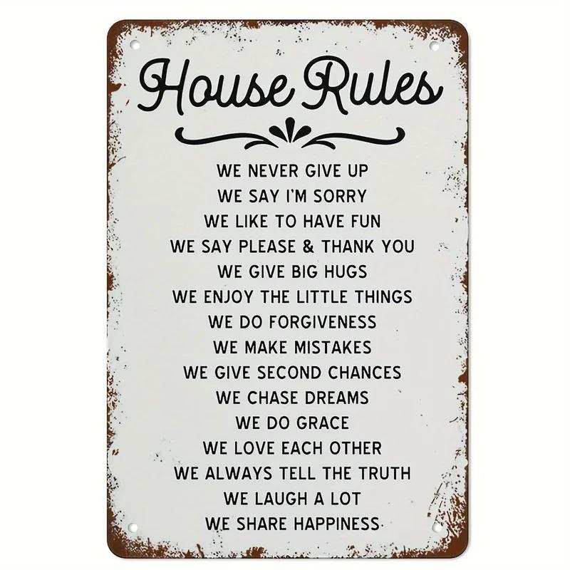1 Iron House Rules Wall Decor Sign Rustic Family Values Plaque with Heartfelt Messages Easy to Install No Power Needed Per