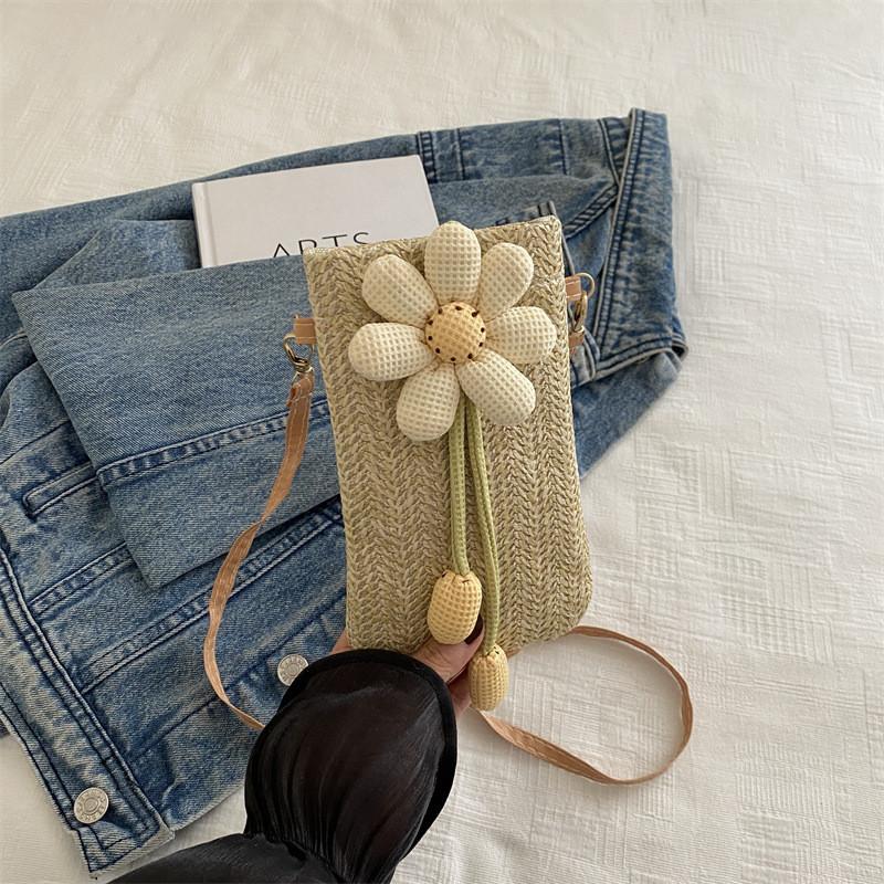 Adorable Floral Weave Bag For Women Trendy Summer Crossbody Phone Purse