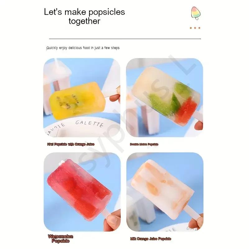 4-Link Old Popsicle Mold With Lid Reusable Children's Creative Popsicle Mold Homemade Mung Bean Popsicle Ice Cream Frozen Molds