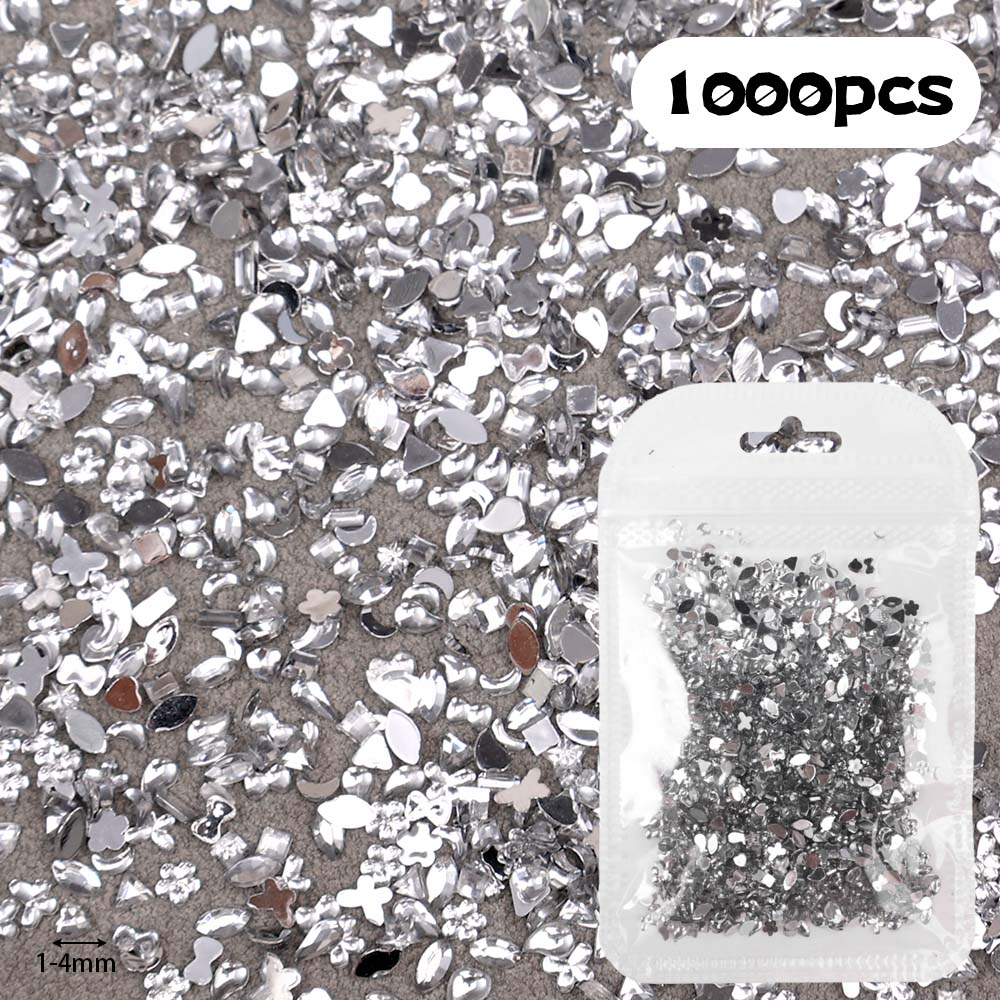 

1000pcs Mini Nail Art Rhinestones Mixed 3D Flat Bottomed Acrylic Diamond Color White Glitter Stone Manicure Decorations Supplies