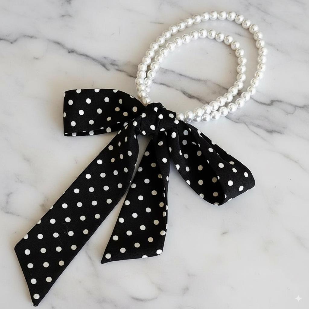 

1PCFrench Polka Dot Imitation Pearl Neck Chain Can Be Used for Necklaces Waist Chains Headbands A Variety of Matching Methods, Classic and Fashionable чёрный