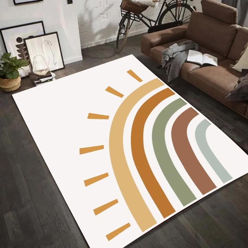 Watercolor Rainbow Cloud Rug with Gold Star - Pastel Pink Decorative Carpet Mat for Living Room Home Decoration Bedroom Decor