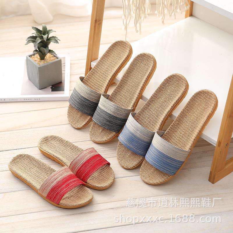 Unisex Indoor Linen Floor Slippers with Webbing for All Seasons
