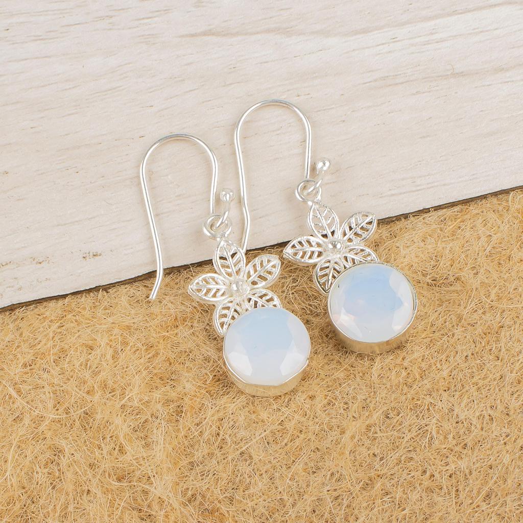 Mjölkig Opal 925 Äkta Sterling Silver Örhängen, Handgjorda Ädelstensörhängen Smycken, Gåvor Till Fru Helt Nya Örhängen