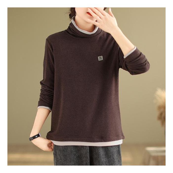Autumn and Winter New Turtleneck Splicing Bottoming Shirt Women's Fashion Double-sided Thickened Loose Contrasting Top