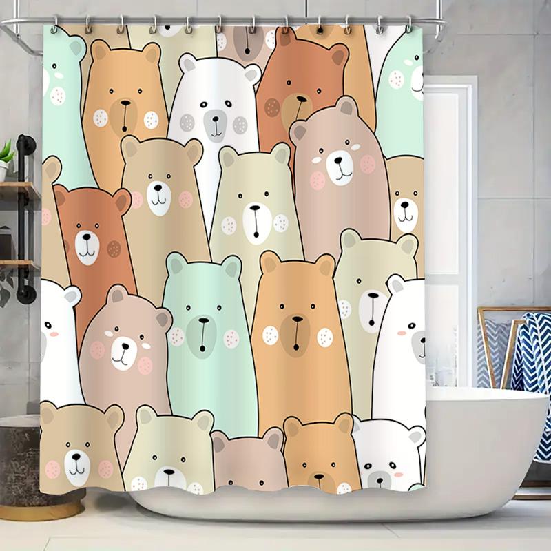 

Adorable Cartoon Bear Shower Curtain Colorful Animal Print Bathroom Decorative Waterproof Fabric Customizable Size Available W60H190(CM)-1 Pcs