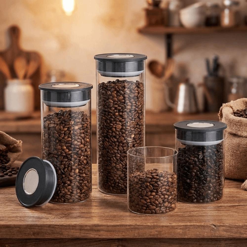 Glass Vacuum Sealed Tank Transparent Press Type Vacuum Coffee Canisters Manual Vacuum Moisture-proof Food Storage Jar