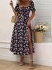 Moda damska Casual V-Neck Spódnica midi z nadrukiem i elastyczną talią