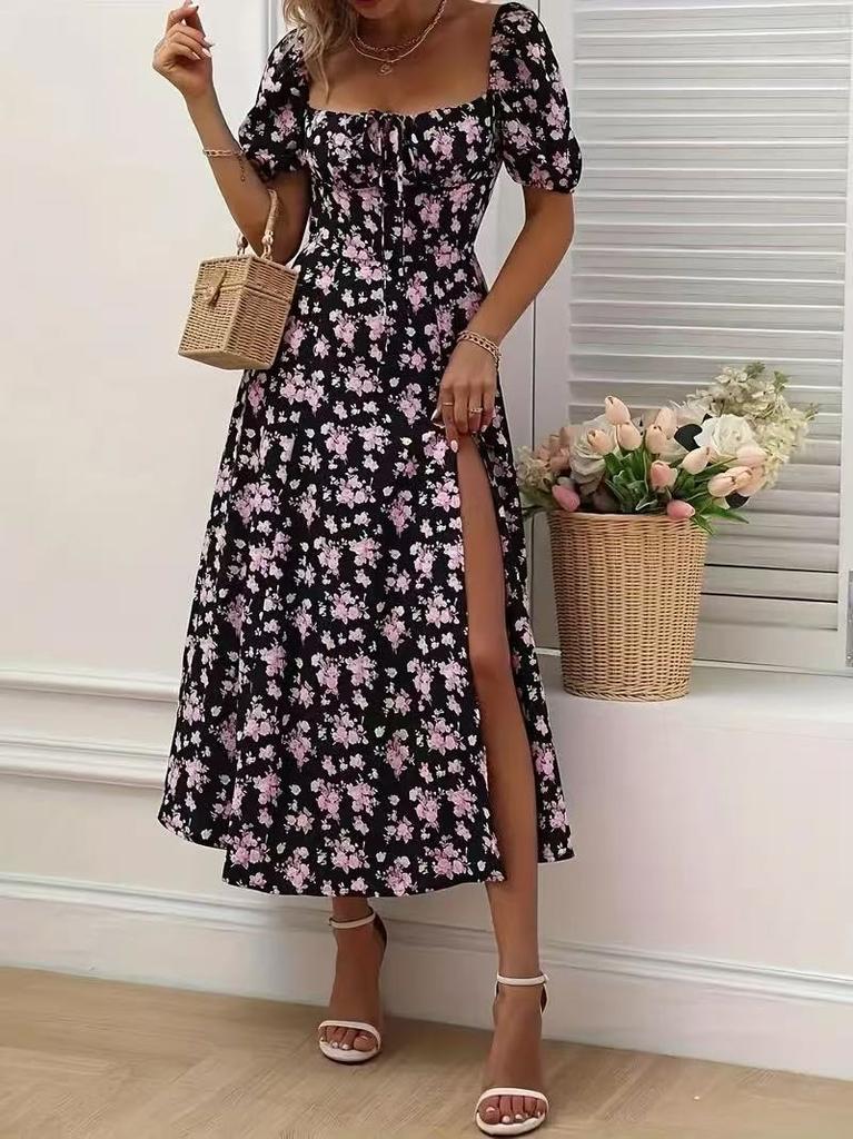 Moda damska Casual V-Neck Spódnica midi z nadrukiem i elastyczną talią
