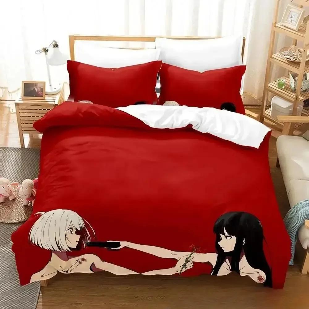 

New Anime Lycoris Recoil Beding Set Printed With Pilowcase Bed Soft Duvet Cover Soft Single Double Quen Super King-Sized Dimensionsd Dimensions Young 120*200cm Single