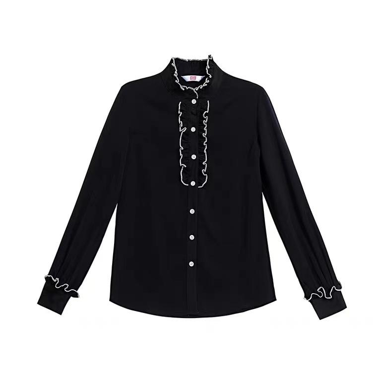 Elegantní dámská košile Korejská halenka Kancelář Krajka Dlouhý rukáv Volánky Výstřih do V Top Ležérní Vintage Svetry