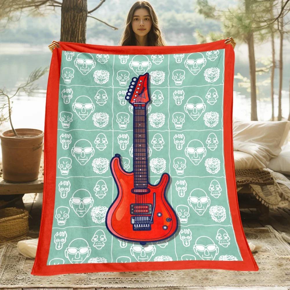 1 PC guitar blanket - Lightweight Flannel Throw for sofas, travel, camping, living rooms, office, chair and beds.