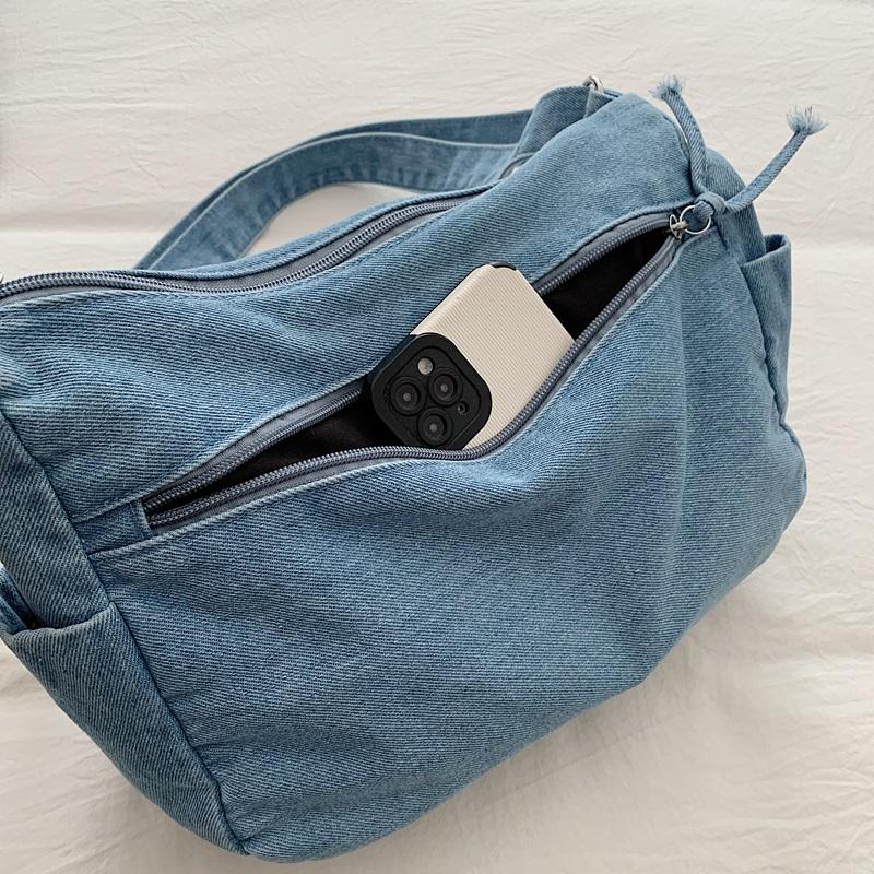 Denim Bag Women's Large Capacity Shoulder Bag Multi-Pocket Commuter Crossbody Bag