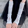 Lolita Strapping Bow Fishnet Lace Fingerless Gloves Floral Elastic Mesh Handwear