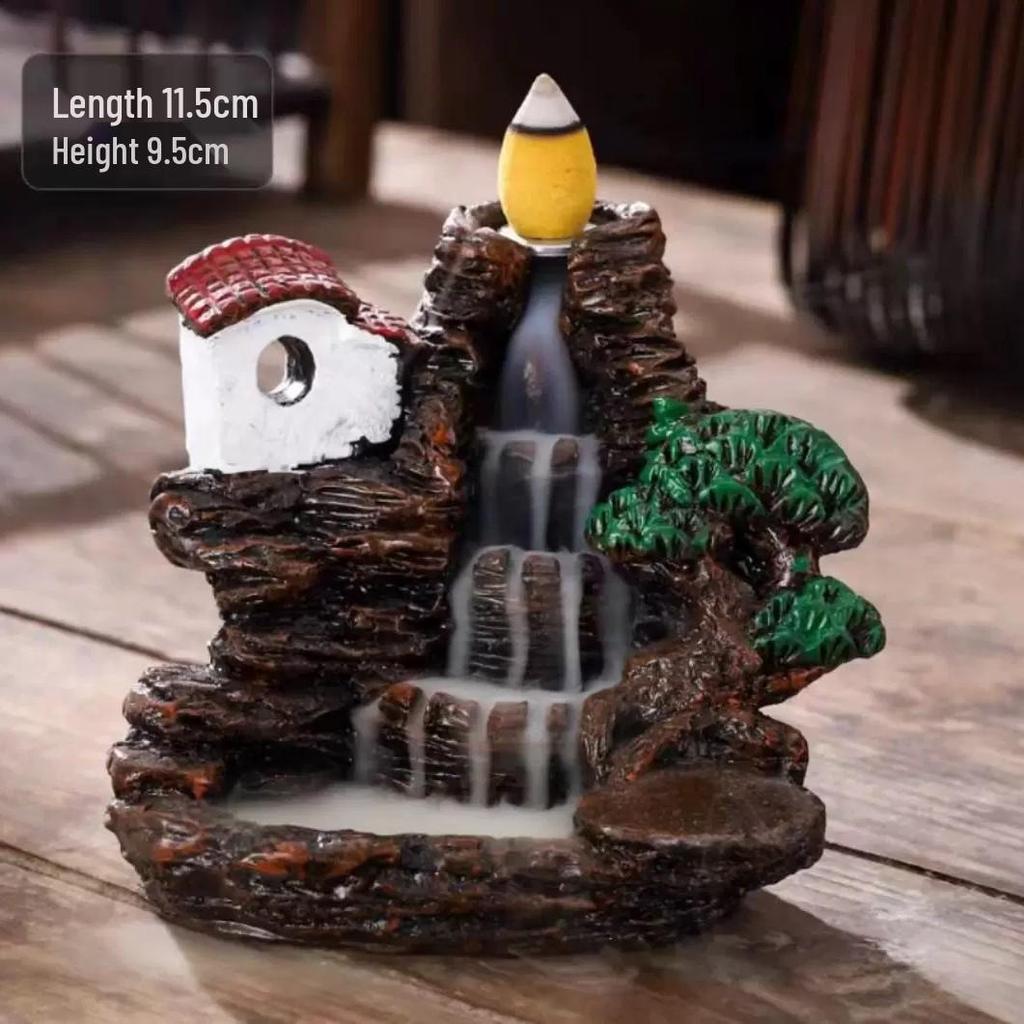 Creative Resin Backflow Incense Burner with High Mountain Flowing Water and Clouds Aromatherapy