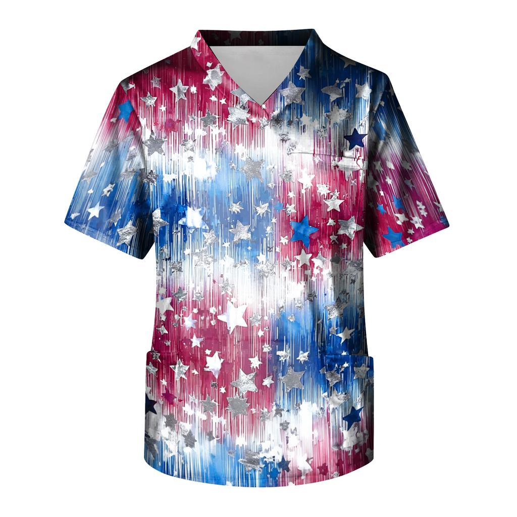 Men's Short Sleeve V-Neck  Print Chest Pocket Care Top