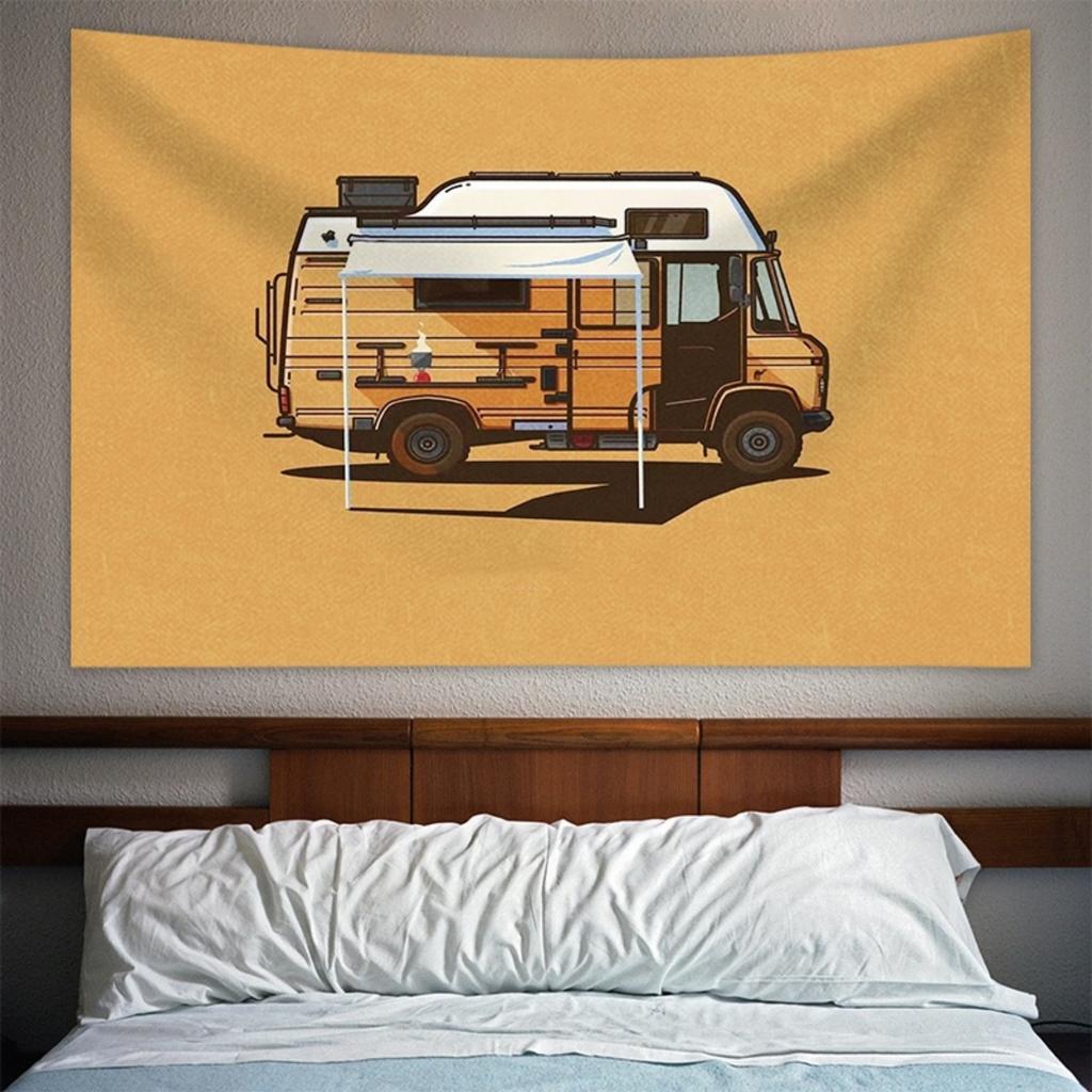 1 Pc American Camping Car Print Tapestry Background Decoration Dormitory Bedhead Sofa Background Cloth Wall Tapestry