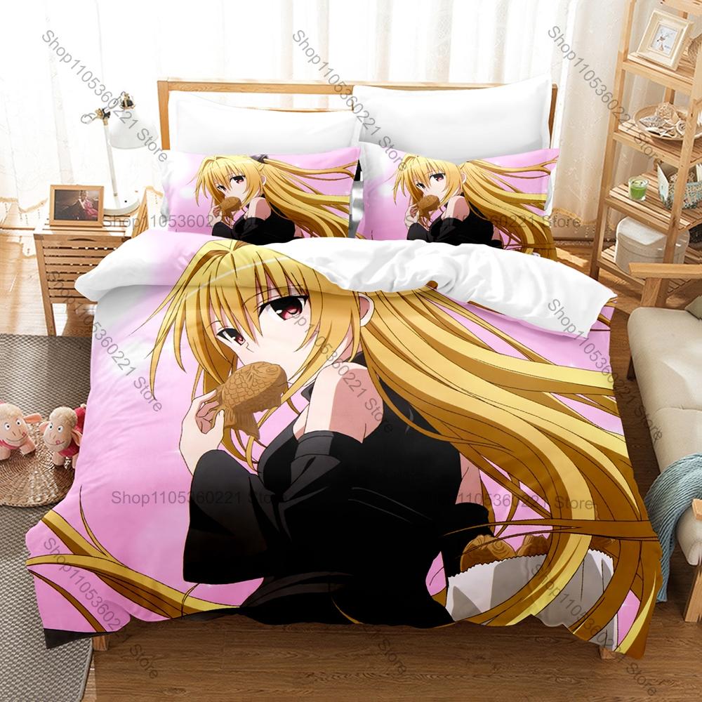 Cool To Love Ru Cartoon Character Graphic Bedding Include 1 Duvet Cover + 2 Pillowcases Comfort Household Bed Decoration
