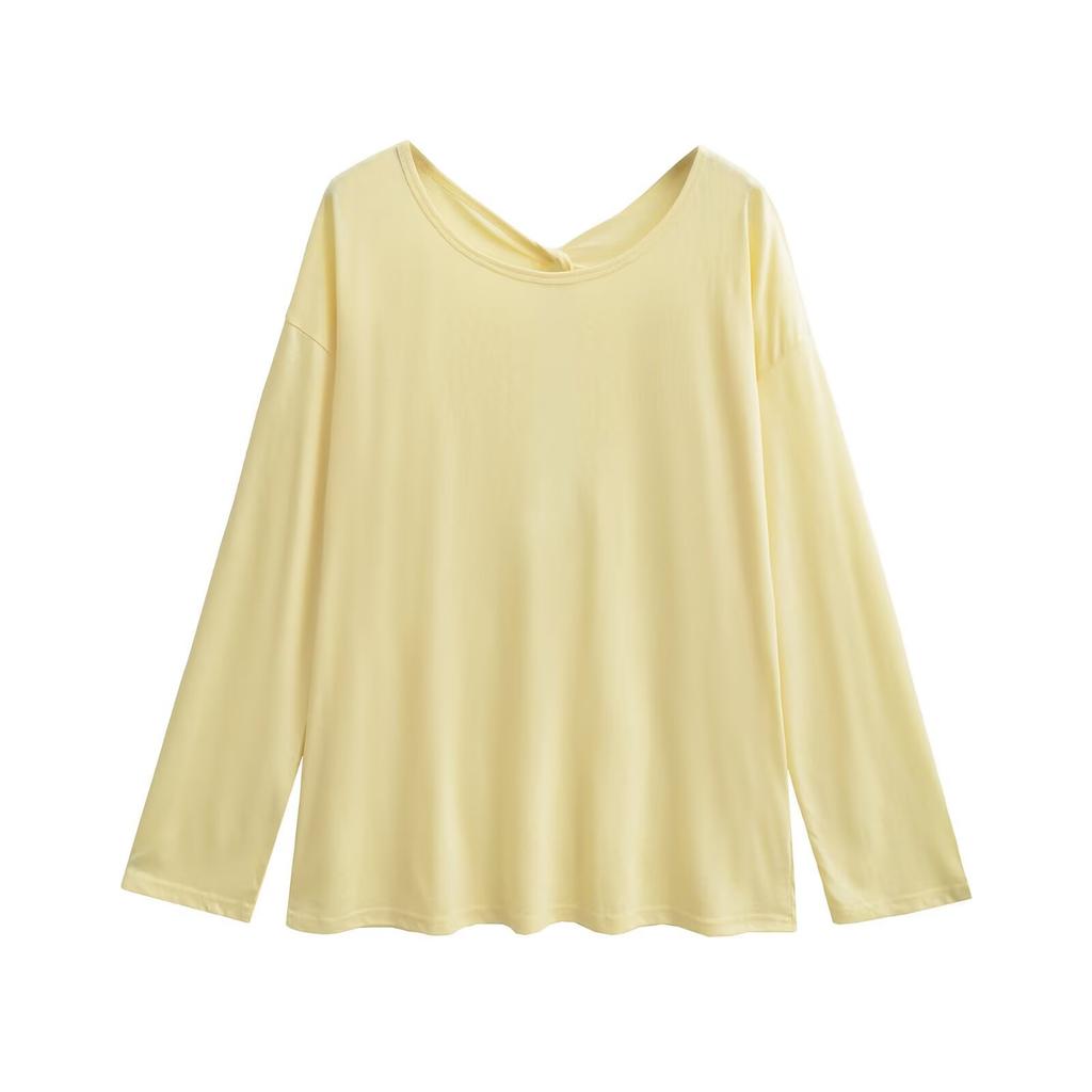 Lazy wind loose sunscreen blouse women's summer new American solid color Spice girl round neck long sleeve pullover T-shirt