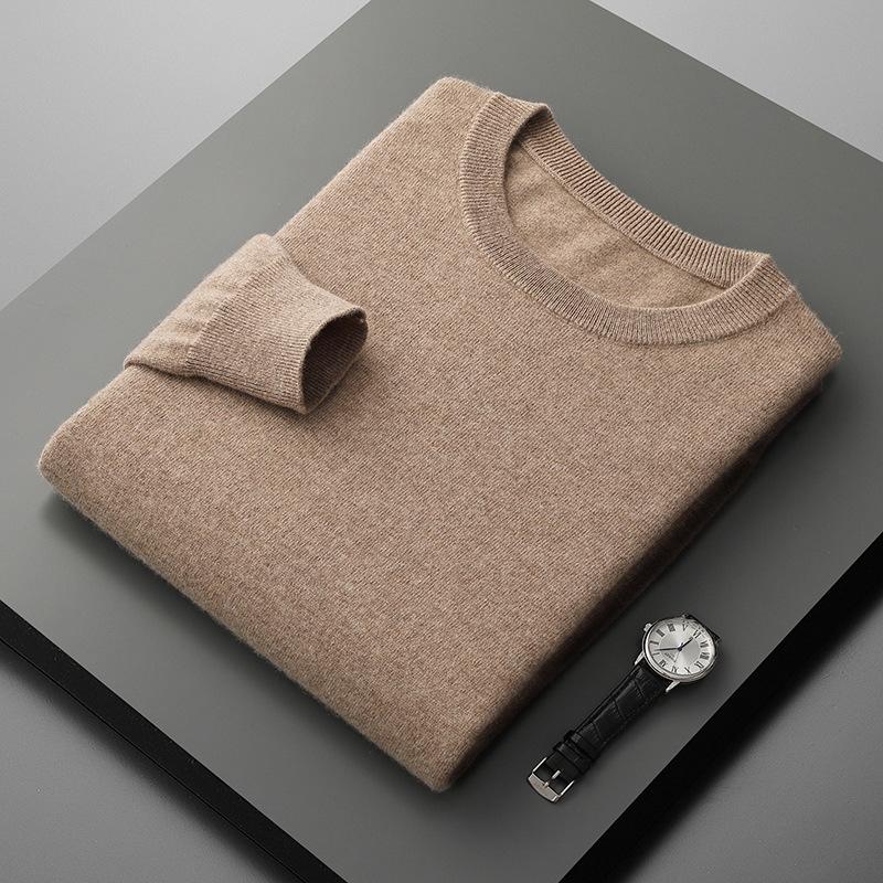 Classic Men'S Crewneck Cashmere Knit Sweater For Autumn And Winter, Loose Casual Cashmere Knit Pullover Base Layer
