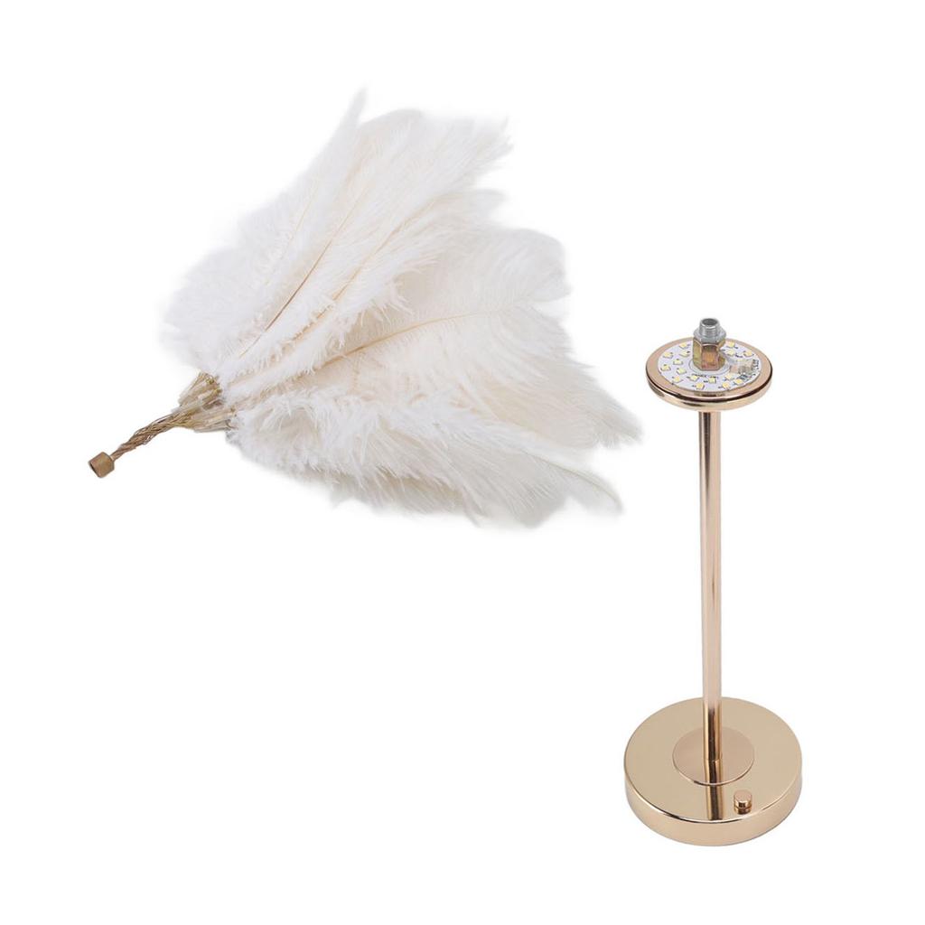 Feather Table Lamp Touch Switch USB Ostrich Feather Lamp 3 Color Dimming Desk Lamp with Gold Metal Base 30pcs Feather