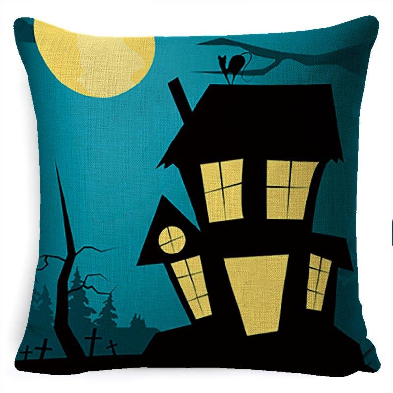 Halloween Pillow Pumpkin Little Witch Horror Cushion Linen Cushion Cover Holiday Party Pillow Cover Bed Backrest