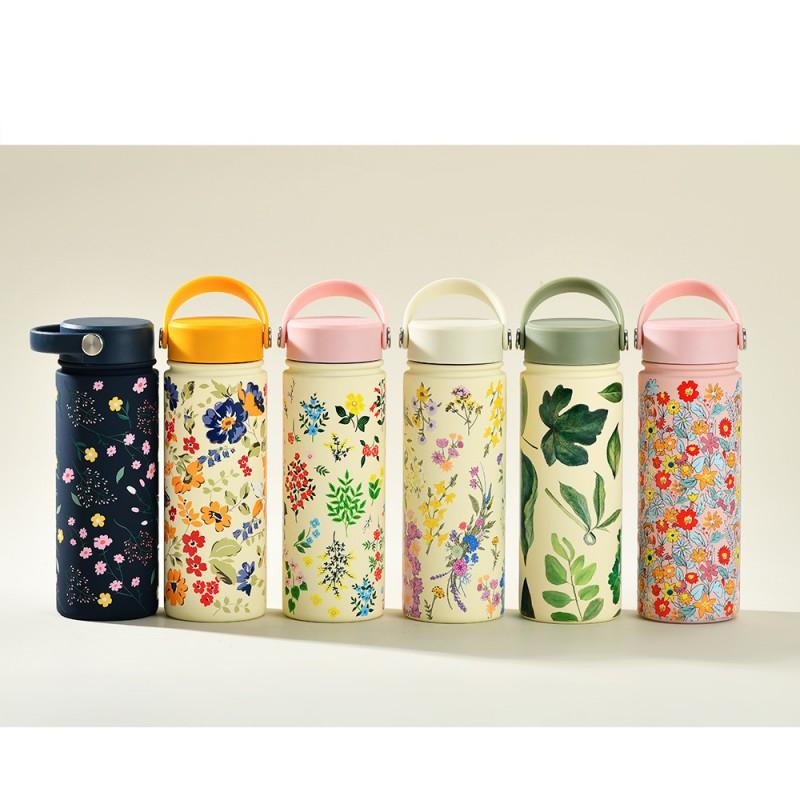 Stainless Steel Insulated Water Bottle 550ml Wide Mouth Portable Travel Mug With Handle Outdoor Gym Office