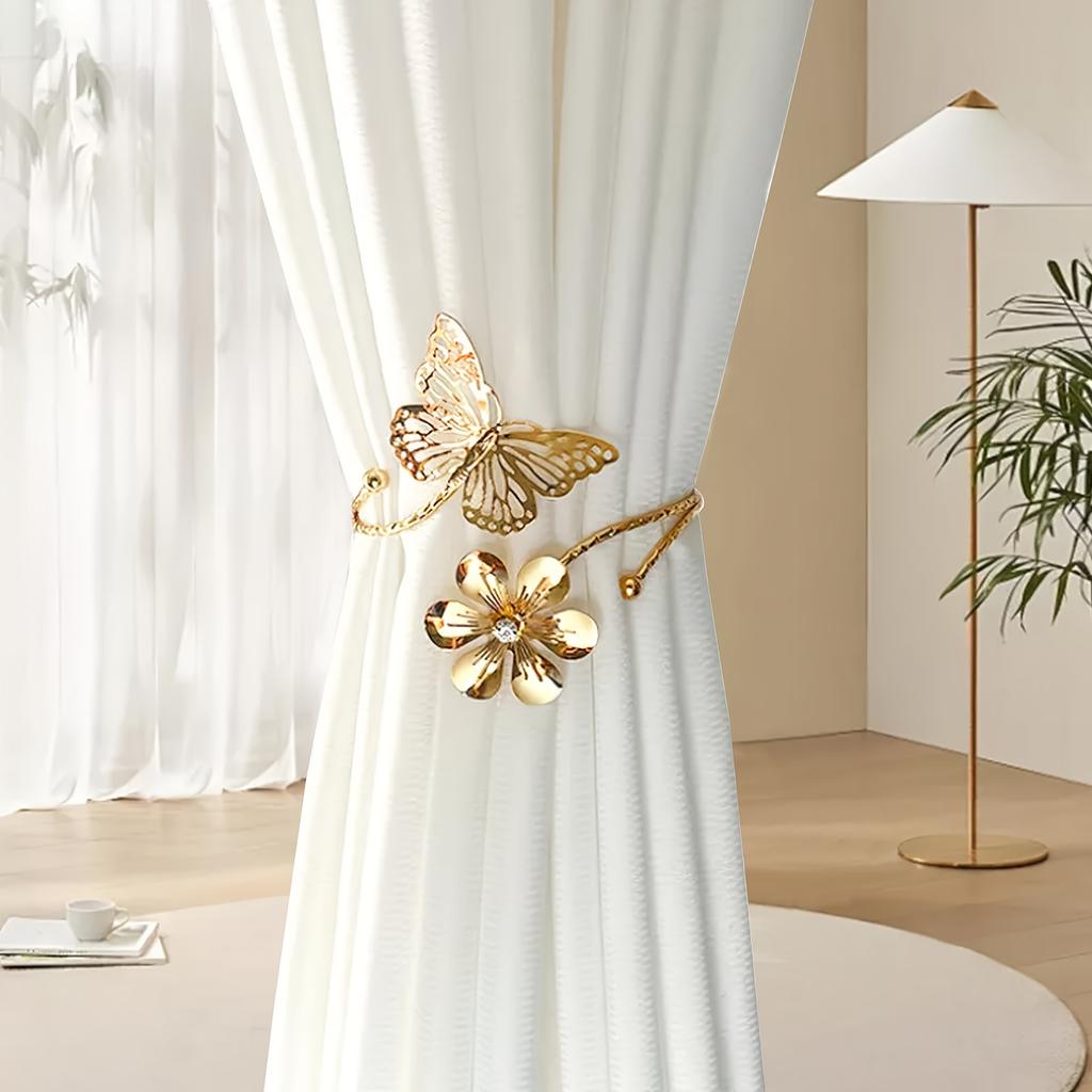 Neue Metall Schmetterling Blume Vorhanghalter Kein Bohren Verstellbare Hängeseile Für Wohnzimmer Schlafzimmer Vorhang Deko Zubehör