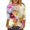 2026 Spring/Summer New Women's Fashion Printed Three-Quarter Sleeve Loose Round Neck Casual T-Shirt Top