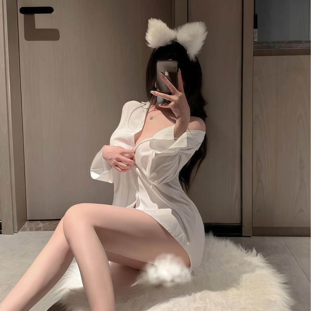 Secret Drawer Sexy Boyfriend Style See-Through Shirt Lingerie