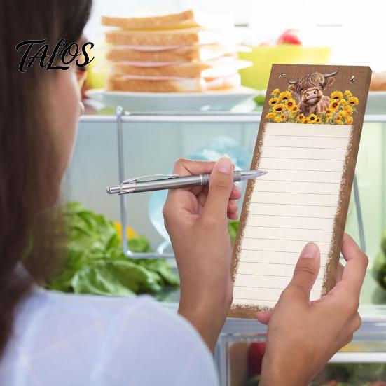 Decorative Grocery List Pad Magnetic Refrigerator Notepad, Highland Cow/Bow/Leopard Print, Shopping Cute Stationery for Home Kitchen Fridge And Metal