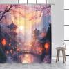 Ink Landscape Shower Curtain Abstract Mountain Water Red Floral Birds Chinese Style Bath Curtains Home Bathroom Decor with Hooks
