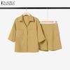 ZANZEA Women Short Sleeve Blouse and Shorts Summer Two Piece Suit Sets