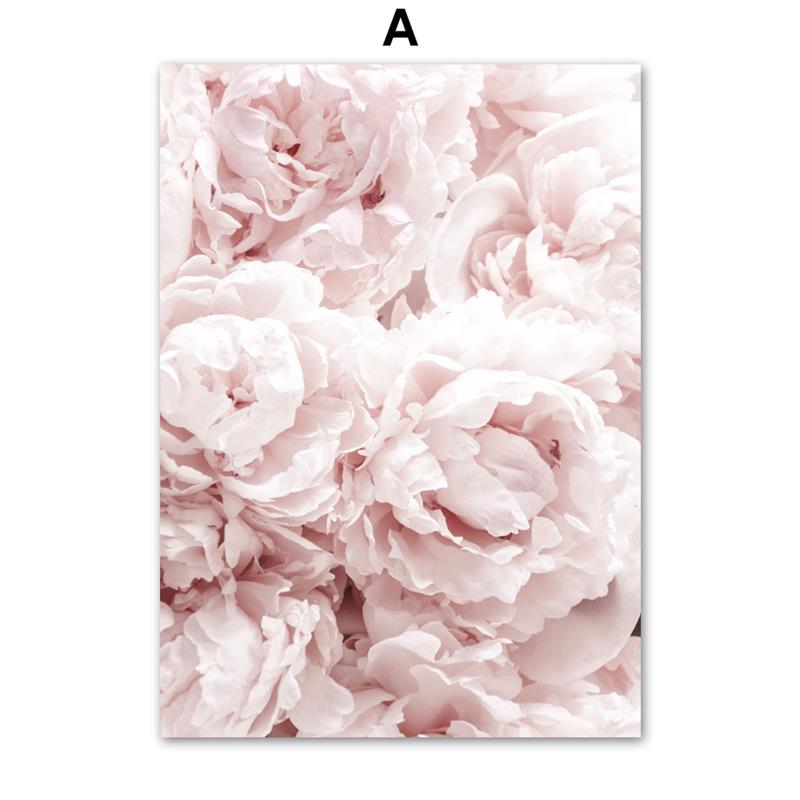 Nordic Wall Art Canvas Painting Posters Pink Flowers Rose Peony Minimalism Quotes Print Wall Pictures For Living Room Home Decor