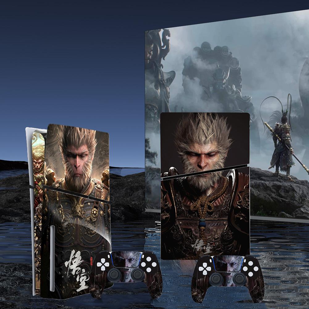 Black Myth Wukong Vinyl Protective Cover Anti-Scratch Cool Decal Cover Dustproof for PS5 Slim Disc Digital Console & Controllers